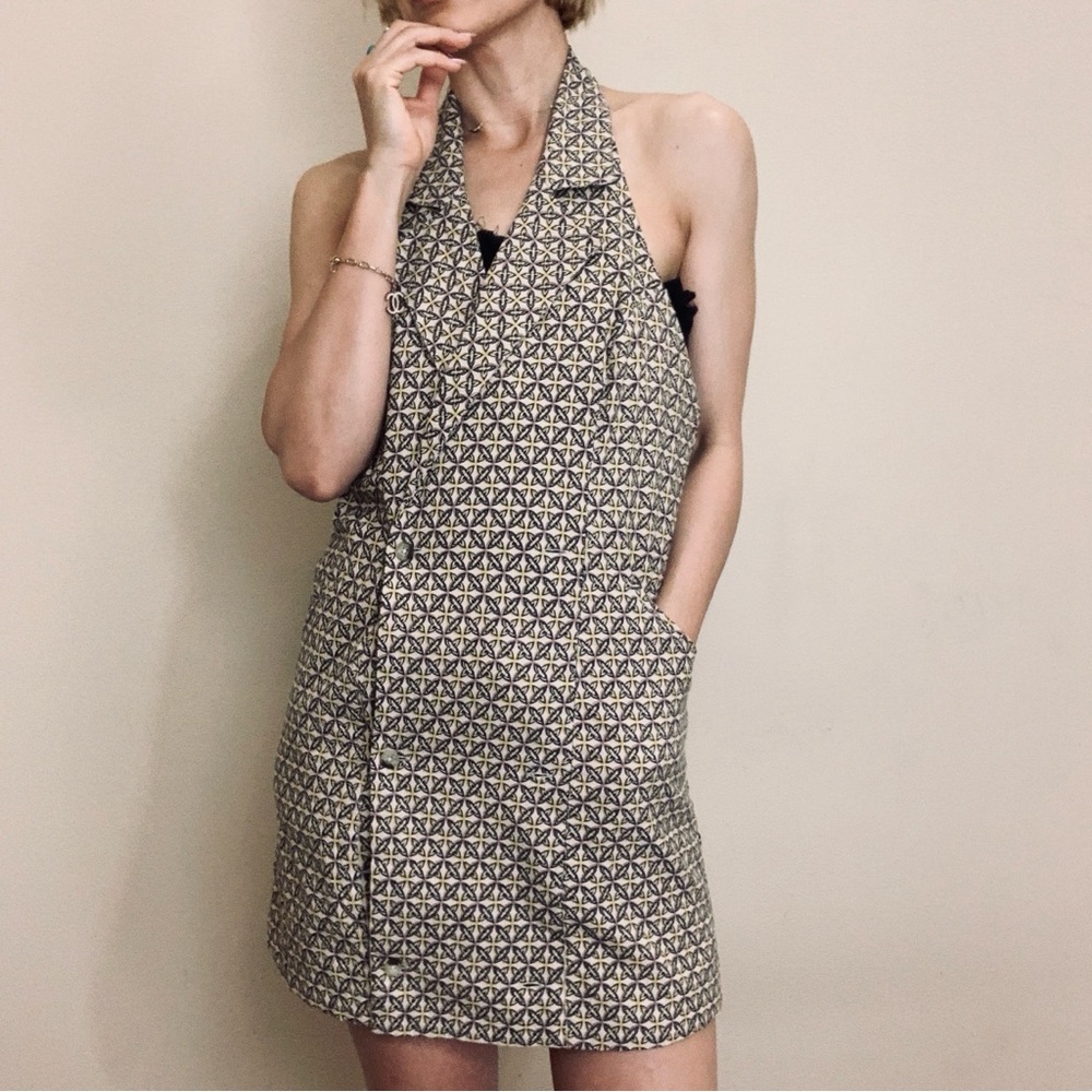 Geometric Pattern Halter Dress